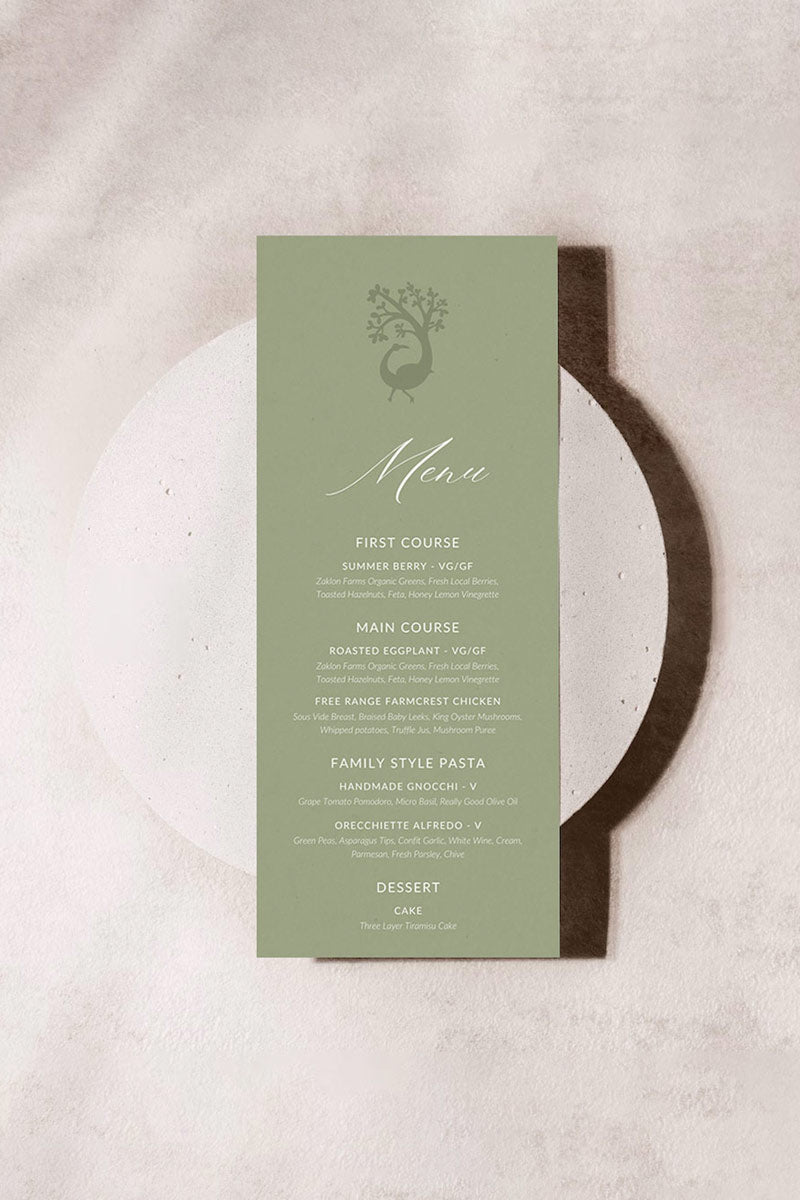 Peacock Menu