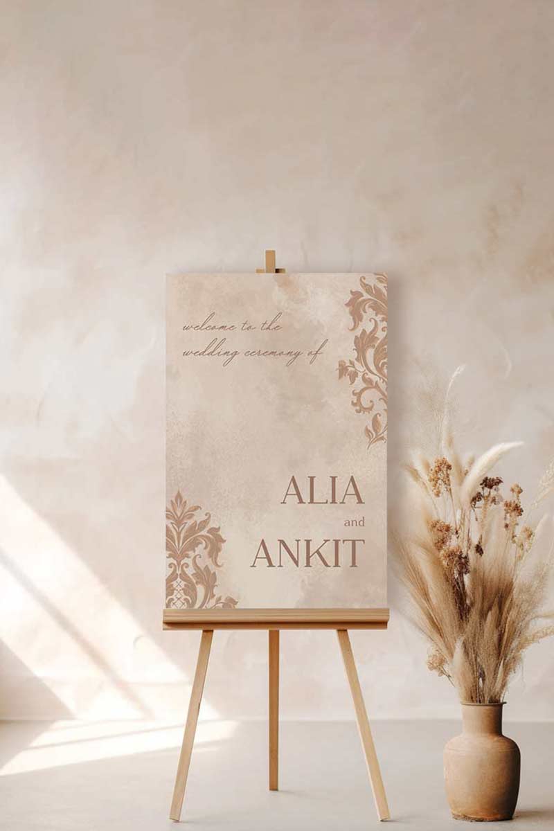 Brown French Baroque Welcome Sign with shades of brown. Wedding Signage. Engagement signage, Bridal Shower signage. Baby Shower Signage. Personalize and customize in Canva. Digital Download. Print anywhere in the World at a local printer
