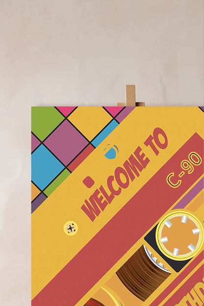 90s retro cassette tape Welcome Sign. Bold, Multi-coloured Signage. Birthday Signage. Celebration signage. Baby Shower Signage. Personalize and customize in Canva. Digital Download. Print anywhere in the World at a local printer