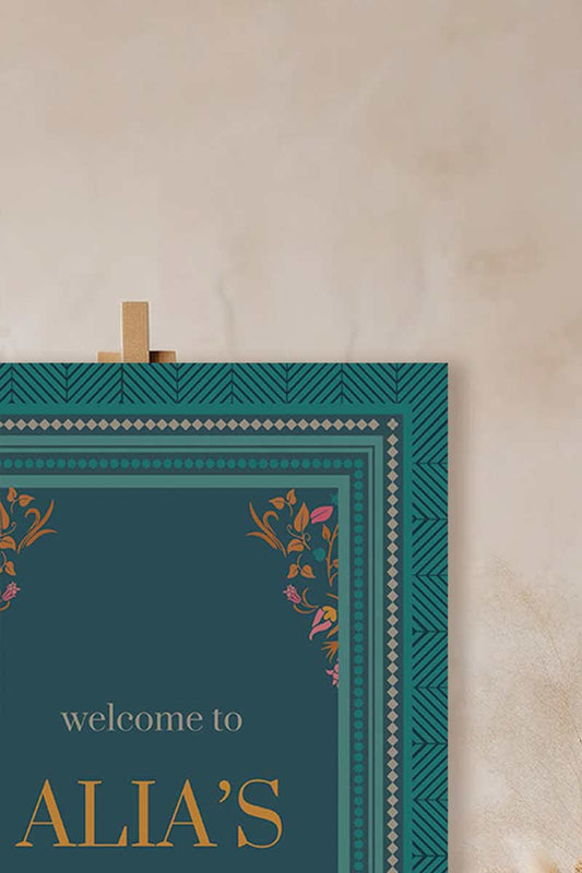 Chevron Floral Welcome Sign with shades of teal, pink & orange. Wedding Signage. Engagement signage, Bridal Shower signage. Baby Shower Signage. Personalize and customize in Canva. Digital Download. Print anywhere in the World at a local printer