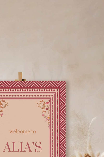 Chevron Floral Welcome Sign with shades of red, pink & yellow. Wedding Signage. Engagement signage, Bridal Shower signage. Baby Shower Signage. Personalize and customize in Canva. Digital Download. Print anywhere in the World at a local printer