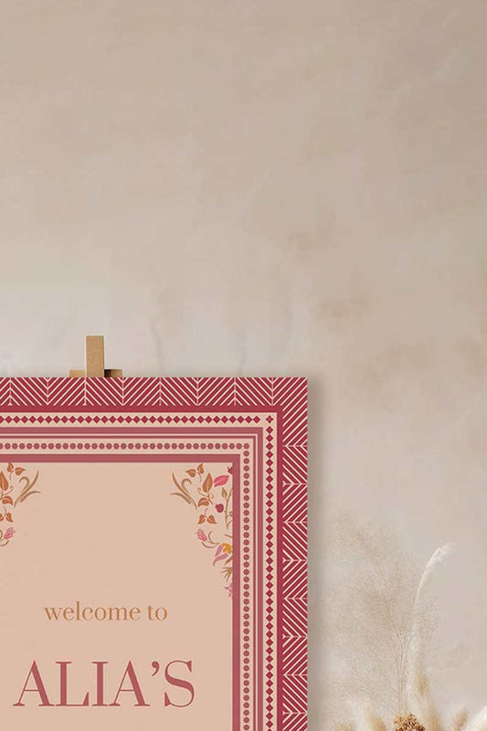 Chevron Floral Welcome Sign with shades of red, pink & yellow. Wedding Signage. Engagement signage, Bridal Shower signage. Baby Shower Signage. Personalize and customize in Canva. Digital Download. Print anywhere in the World at a local printer