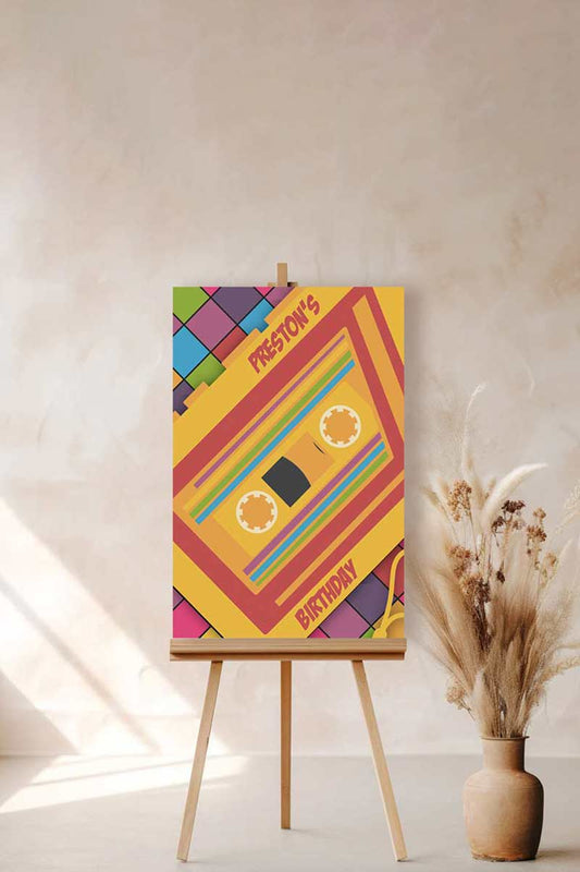 90s retro walkman Welcome Sign. Bold, Multi-coloured Signage. Birthday Signage. Celebration signage. Baby Shower Signage. Personalize and customize in Canva. Digital Download. Print anywhere in the World at a local printer