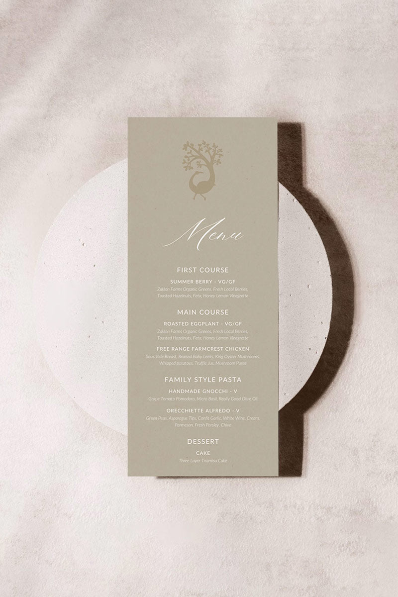 Peacock Menu