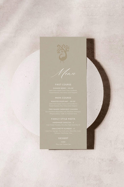Peacock Menu
