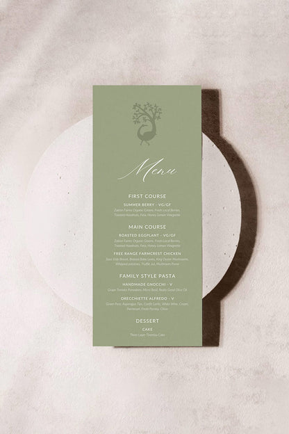 Peacock Menu