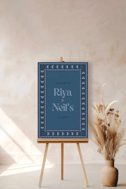 Wedding Invitations. Retro Welcome Sign. Indian Wedding Invites. Event Welcome Sign. Shades of Blue. Chevron pattern. Baby Shower. Birthday and Celebration. Wedding Ceremony. Engagement Sign. Wedding Stationery. DIY Stationery. Digital Download. Canva. Indian Weddings. Anand Karaj. Sangeet. Chunni. Mehndi, Haldi. Personalize. Customize.