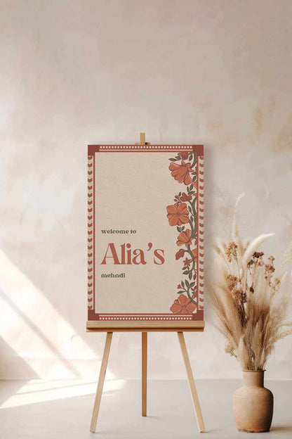 Wedding Invitations. Retro Welcome Sign. Indian Wedding Invites. Event Welcome Sign. Burnt Orange and beige colours. Orange florals. Birthday and Celebration. Wedding Ceremony. Engagement Sign. Wedding Stationery. DIY Stationery. Digital Download. Canva. Indian Weddings. Anand Karaj. Sangeet. Chunni. Mehndi, Haldi. Personalize. Customize.