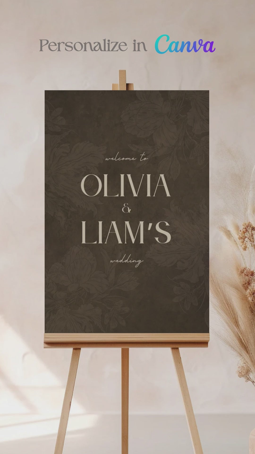 Wedding welcome sign in a minimalistic style. Event signage. In a navy blue texture wash. Stationery for various event celebrations. Wedding, engagement stationery. Personalize and customize in Canva. Print at any local printer around the World. Brown, Tan, stone colour. Velvet texture