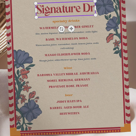 Retro Wedding Bar Menu with terracotta & rust marigold florals. Indian Wedding events for Sangeet, Haldi, Maiyan or Jago. Wedding Signage. Wedding signature drink editable menu. Canva template. The bar or drinks sign. Drink menu. 8" x 10" menu design. Personalize and customize in Canva. Digital Download.  Print around the world at a local print shop.