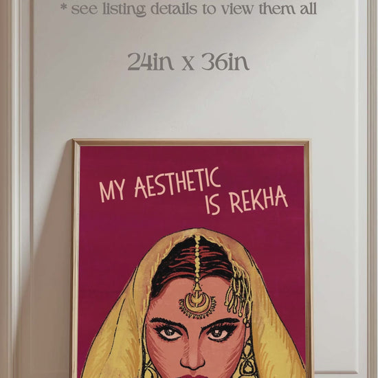 Rekha poster, rekha wall art, Bollywood actress, iconic actress rekha, umrao jaan poster. My Aesthetic is Rekha. Regal Indian Women. Queen of hearts. 90s movie classic. In aankhon ki masti mein. Wall Art, Home Decor, Office Decor. Retro wall art poster. Iconic. Digital wall art