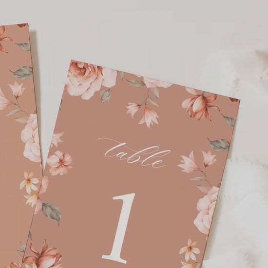 Floral Wedding Table Numbers. Event Table Numbers. Shades of Tan, orange and beige. Orange roses. Baby Shower. Indian Wedding. Birthday and Celebration. Engagement Stationery. Wedding Stationery. DIY Stationery. Digital Download. Canva. Indian Weddings. Reception. Personalize. Customize. Anand Karaj, Mehndi, Sangeet, Haldi