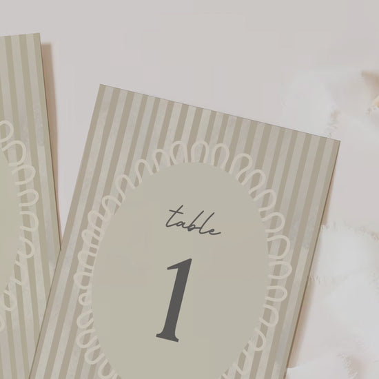 Striped table numbers. Bridal shower table numbers. beige. Wedding table decor. Corporate event table number. Guest seating. Find your table. Celebration events for engagement, birthday, baby shower or weddings. Wedding & event stationery. Personalize & customize in Canva. Digital Download. Print around the world at a local print shop
