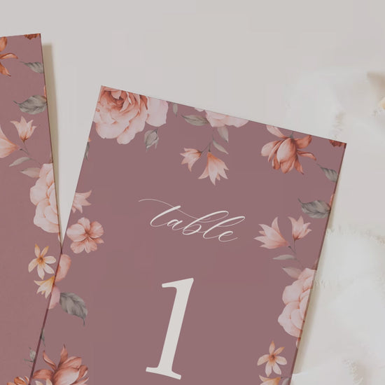 Floral Wedding Table Numbers. Event Table Numbers. Shades of Mauve, orange and beige. Orange roses. Baby Shower. Indian Wedding. Birthday and Celebration. Engagement Stationery. Wedding Stationery. DIY Stationery. Digital Download. Canva. Indian Weddings. Reception. Personalize. Customize. Anand Karaj, Mehndi, Sangeet, Haldi