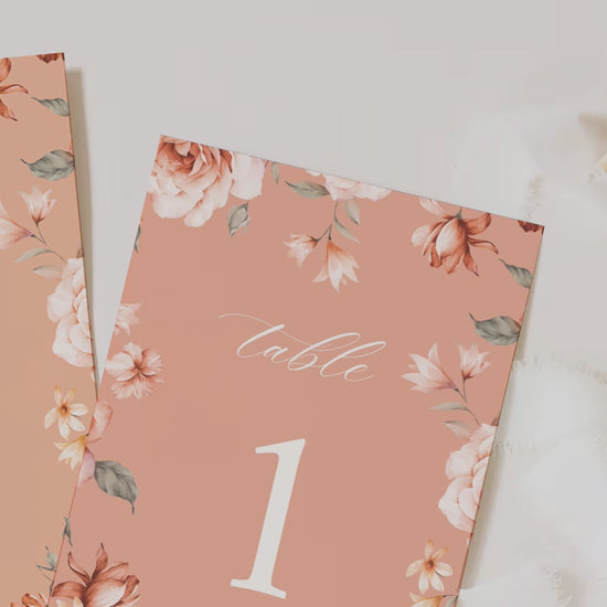Floral Wedding Table Numbers. Event Table Numbers. Shades of Peach, orange and beige. Orange roses. Baby Shower. Indian Wedding. Birthday and Celebration. Engagement Stationery. Wedding Stationery. DIY Stationery. Digital Download. Canva. Indian Weddings. Reception. Personalize. Customize. Anand Karaj, Mehndi, Sangeet, Haldi
