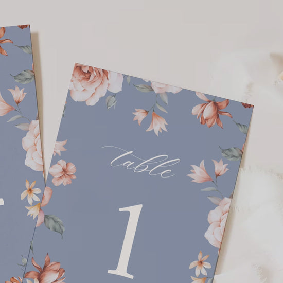 Floral Wedding Table Numbers. Event Table Numbers. Shades of Blue, orange and beige. Orange roses. Baby Shower. Indian Wedding. Birthday and Celebration. Engagement Stationery. Wedding Stationery. DIY Stationery. Digital Download. Canva. Indian Weddings. Reception. Personalize. Customize. Anand Karaj, Mehndi, Sangeet, Haldi