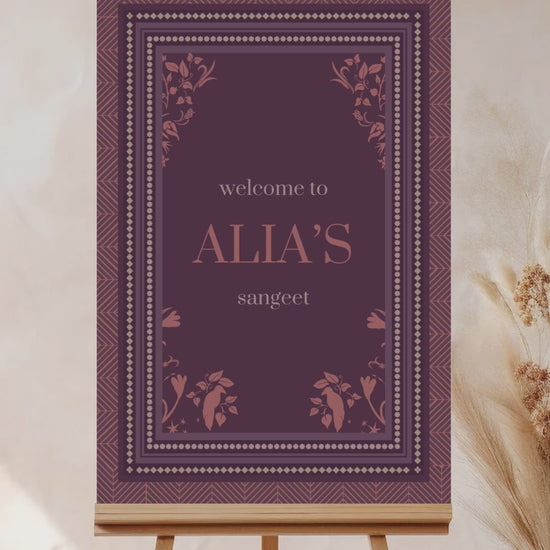Chevron Floral Welcome Sign with shades of wine purple & pink. Wedding Signage. Engagement signage, Bridal Shower signage. Baby Shower Signage. Personalize and customize in Canva. Digital Download. Print anywhere in the World at a local printer