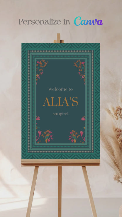Teal Chevron Floral Sign