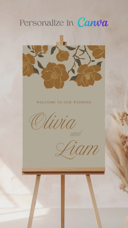 Wedding and Event Welcome Sign. Burnt Orange and Gold Florals. Birthday and Celebration. Wedding Ceremony. Engagement Sign. Wedding Stationery. DIY Stationery. Digital Download. Canva