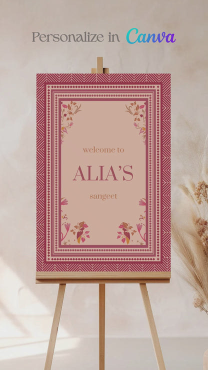 Pink Chevron Floral Sign