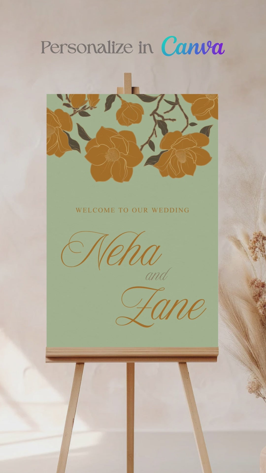 Wedding and Event Welcome Sign. Yellow Florals. Birthday and Celebration. Wedding Ceremony. Engagement Sign. Wedding Stationery. Digital Download. Canva.