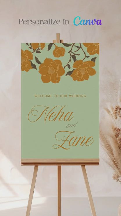 Wedding and Event Welcome Sign. Yellow Florals. Birthday and Celebration. Wedding Ceremony. Engagement Sign. Wedding Stationery. Digital Download. Canva.