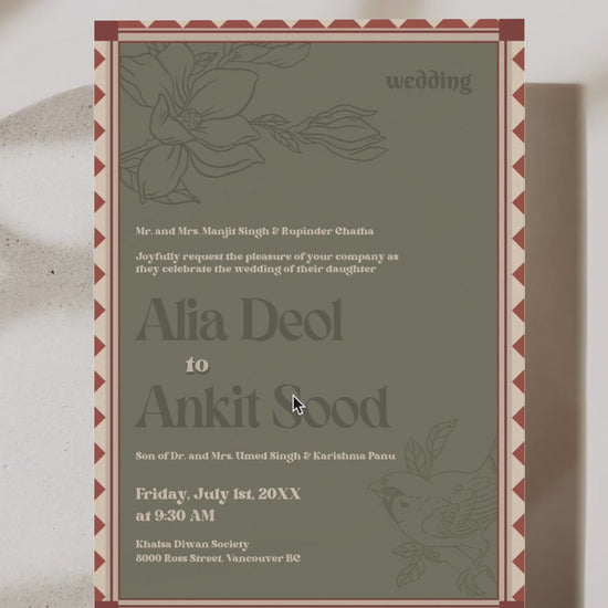 Wedding Invitations. Retro. Indian Wedding Invites. Invitation set. Wedding and Event Welcome Sign. Mehndi green and rust orange colours. Orange florals. Birthday and Celebration. Wedding Ceremony. Engagement Sign. Wedding Stationery. DIY Stationery. Digital Download. Canva. Indian Weddings. Anand Karaj. Sangeet. Chunni. 