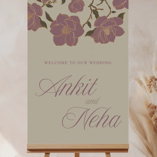 Wedding and Event Welcome Sign. Mauve and Gold Florals. Birthday and Celebration. Wedding Ceremony. Engagement Sign. Wedding Stationery. DIY Stationery. Digital Download. Canva. Indian Weddings. Anand Karaj